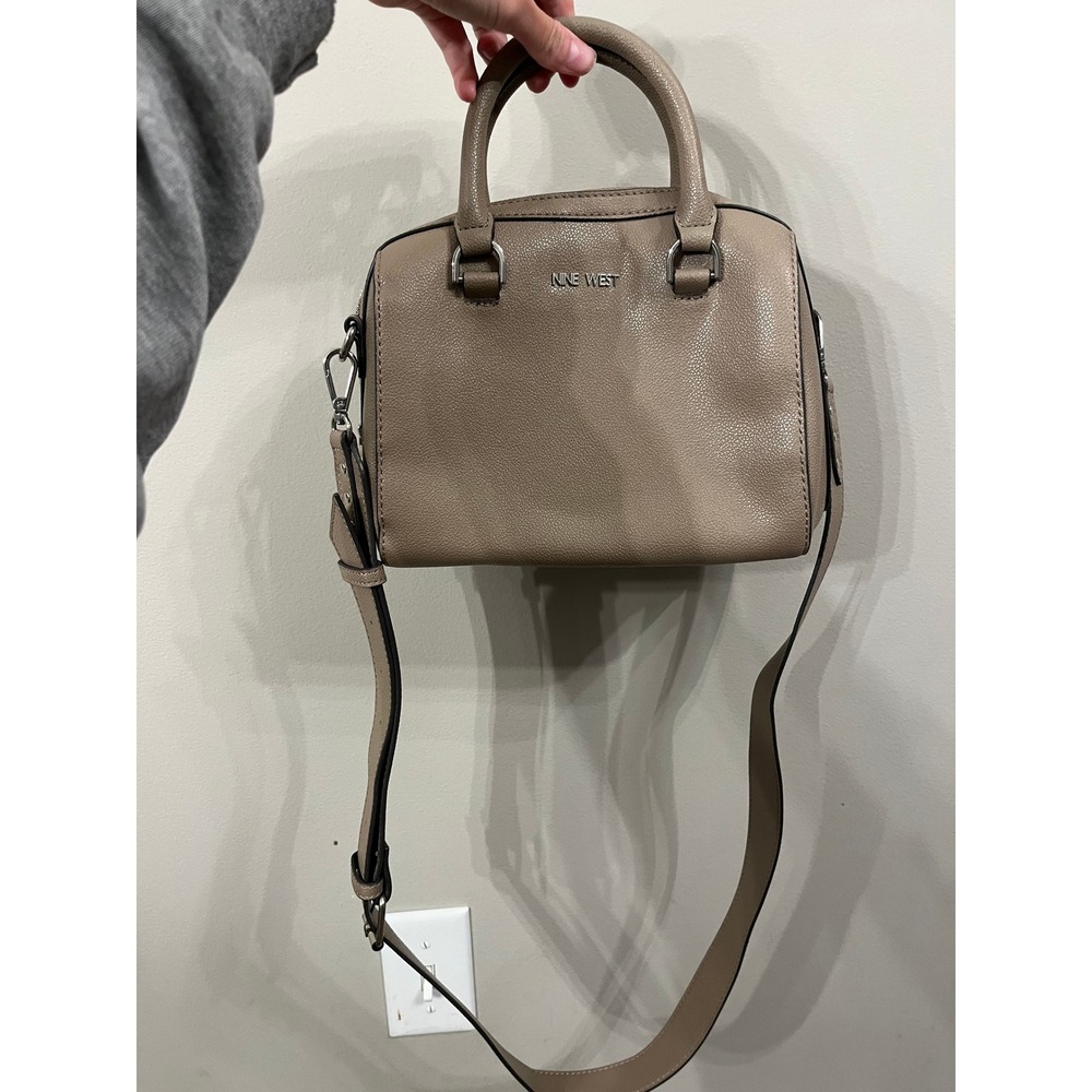 Nine West Beige Taupe Pebbled Faux Leather Satchel Crossbody Bag